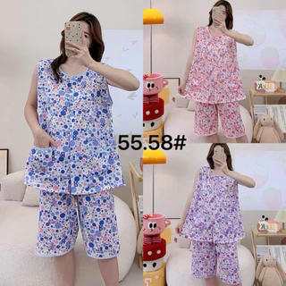 พร้อมส่ง!!ชุดนอนแขนกุดกระดุมผ่าหน้าขาสั้น ผ้านิ่มยืดใส่สบาย รอบอก 48 นิ้ว