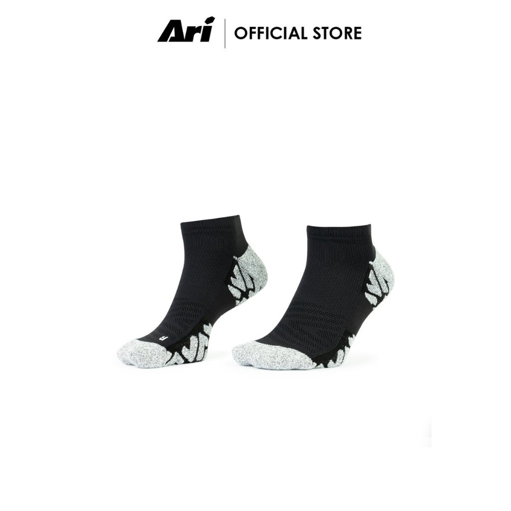 ARI HYPER WAVE CUSHION RUNNING TAB SOCKS - BLACK (AHW1492-01) ถุงเท้า อาริ HYPER WAVE สีดำ