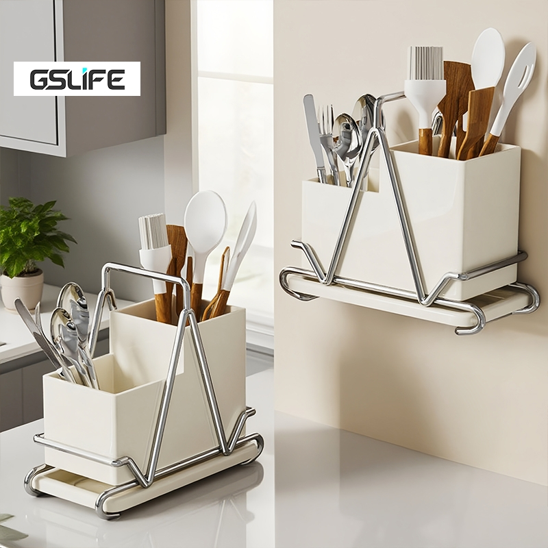 GSlife ที่จัดเก็บอุปกรณ์ครัวสแตนเลสแบบติดผนัง รุ่นก้นกลวง