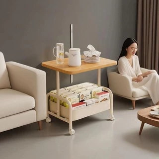 Greenforst โต๊ะข้างเตียง โต๊ะข้างโซฟา2ชั้น โต๊ะกาแฟ+ชั้นวางของ มีล้อเคลื่อนย้ายสะดวก รุ่น 2281/2354