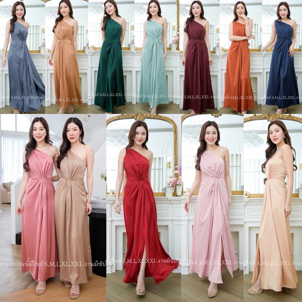 เดรสยาวออกงานสุดเริสเปิดบ่า1ข้าง ได้ลุกเก๋ๆ คุณหนูมากๆค่ะ  ตัวกระโปรงผ่าข้างเล็กน้อย ผ้าเครบซาตินเกรดพรีเมียม มีครบสี
