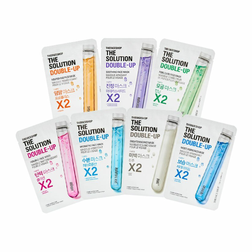 THE FACE SHOP THE SOLUTION DOUBLE-UP FACE MASK มาส์กชีท แผ่นมาส์กหน้า ผิวเรียบเนียน เปล่งประกาย กระจ่างใส