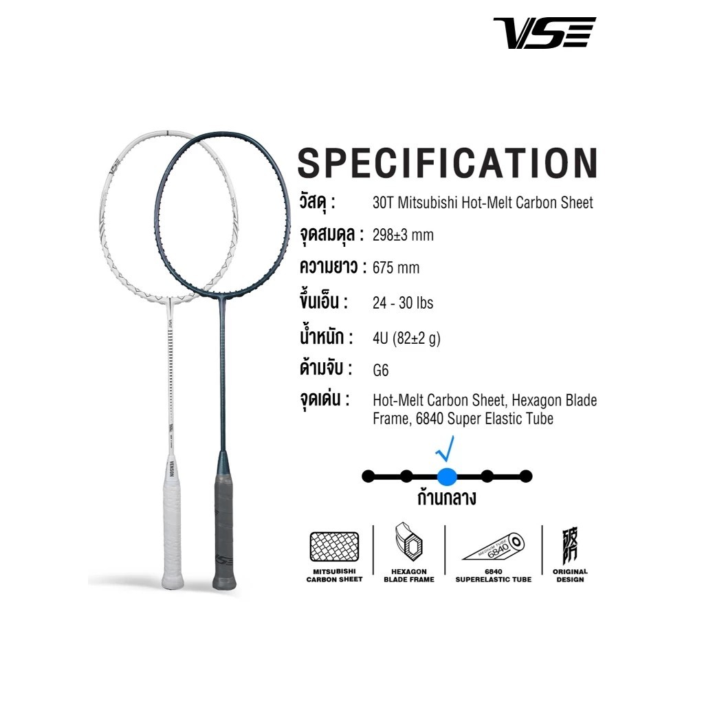 VS ไม้แบดมินตัน รุ่น FORTEX แถมกริปคละสี+เอ็น+ซอง *ขึ้นเอ็น