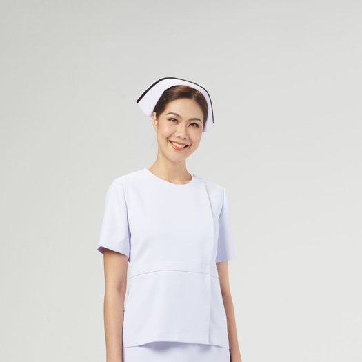 [สังกัดรพ.กรุงเทพ] Uniformthaiwacoal Nursy เสื้อพยาบาลแขนสั้น คอกลม เนื้อผ้า Nursy สีขาวออฟไวท์ รหัส FHW055