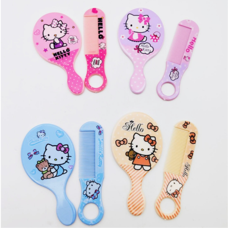 🔥แพ็ค12ชิ้น (T06-3 ) คิตตี้🔥กระจก+หวี #T06-3 ลายการ์ตูนน่ารัก หลากสีสัน น่ารัก น่าใช้