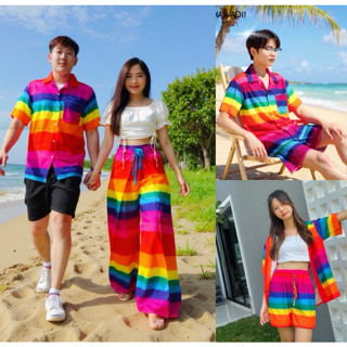 ชุดลายรุ้ง เซทคู่รัก ครอบครัว ทีมคัลเลอร์ฟลู ผ้าเรยอน งานไทย