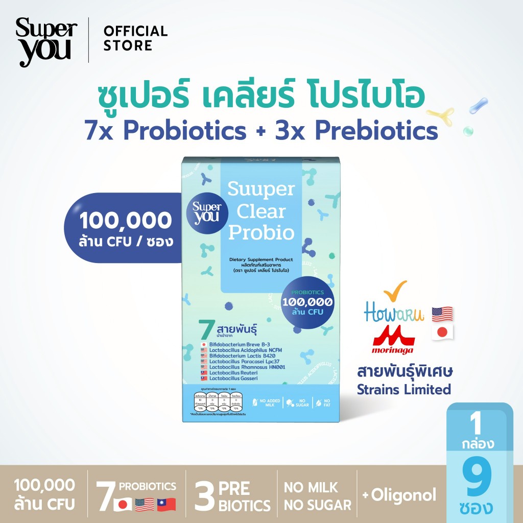 ซูเปอร์ เคลียร์ โปรไบโอ (Suuper Clear Probio) โปรไบโอติกส์ + พรีไบโอติกส์ (Probiotics + Prebiotics) - Super You