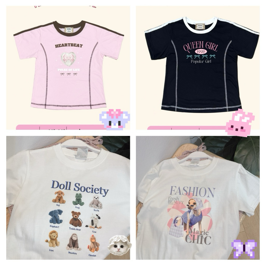 เสื้อยืดผ้าคอตตอนสไตล์คอปสกรีนDFTสดใสไม่ลอกไม่แตกลาย