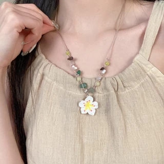 Glitzsiam💮💮สร้อยคอลายดอกไม้จีนแบบใหม่ เครื่องประดับสไตล์ย้อนยุค ใช้งานได้หลากหลาย หลากสีสัน สดใสและน่ารัก.