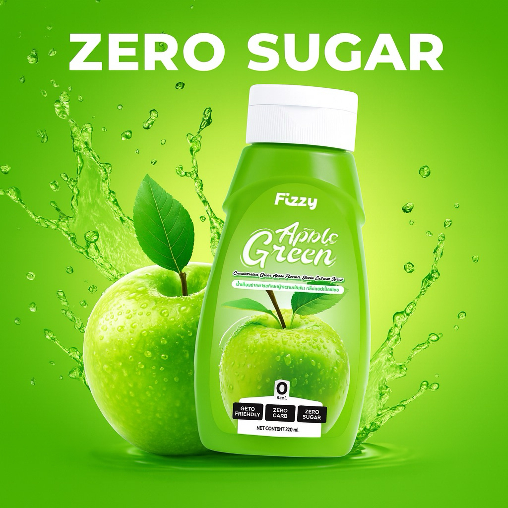 ฟรีซซี่ คีโตไซรัป แอปเปิ้ลเขียว หอม หวานอมเปรี้ยวนิดๆสดชื่น 320ml.