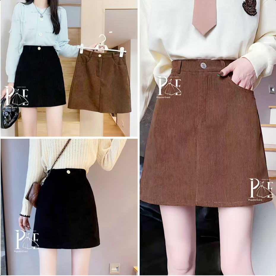 พร้อมส่ง กระโปรงสั้น ทรงเอ ผ้าลูกฟูก มีซับใน แฟชั่นสไตล์ มินิมอล Clothing Women