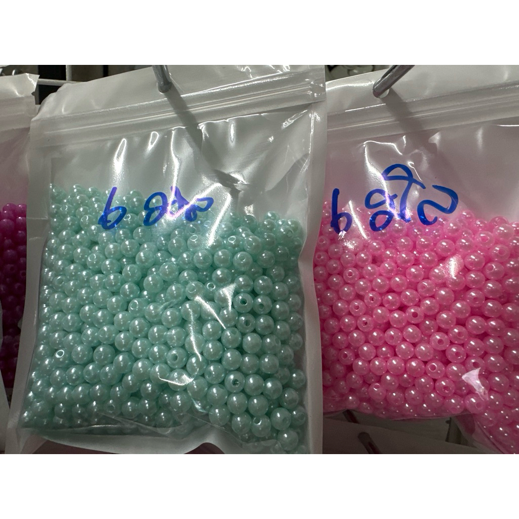 ลูกปัดมุกสีสด6มิล 100กรัม