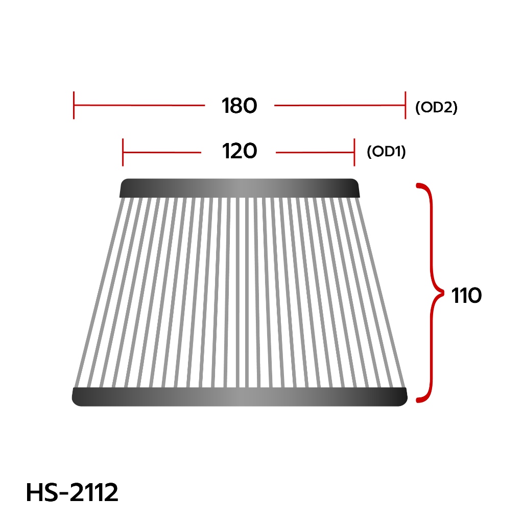 HURRICANE กรองอากาศสแตนเลส & ผ้าแดง ( ฐาน 7" MITSU-LANCER  สูง 4.5" ปากเหลี่ยม ) HS-2112 , HS-2112-C