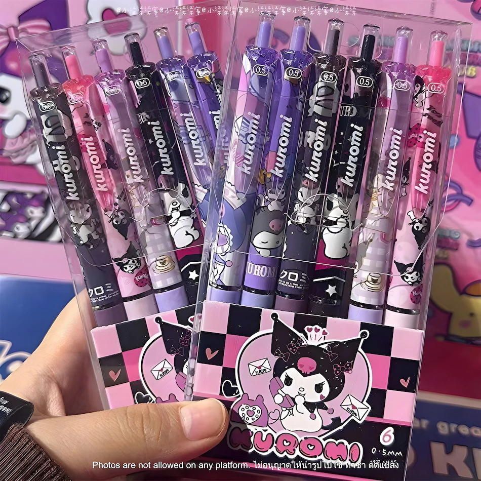 ปากกาเจล Kuromi Pen ลายการ์ตูน น่ารัก ขนาด 0.5 มม. แบบกด ชุด 6 ชิ้น เหมาะสำหรับนักเรียนและใช้งานทั่วไป