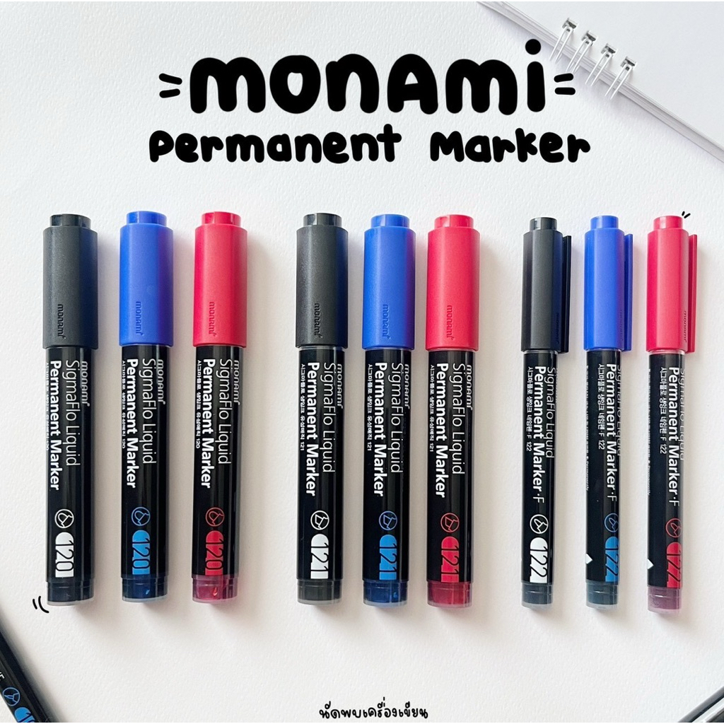 ปากกามาร์คเกอร์ MONAMI หัวกลม หัวตัด PERMANENT MARKER F-103 F-120 F-121 F-122