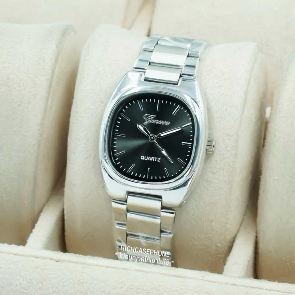 นาฬิกาข้อมือผู้หญิง GENEVA แท้ รหัส GG888 หน้าปัดเหลี่ยม สายสแตนเลส หน้าปัด 30 mm. มีหลายสี
