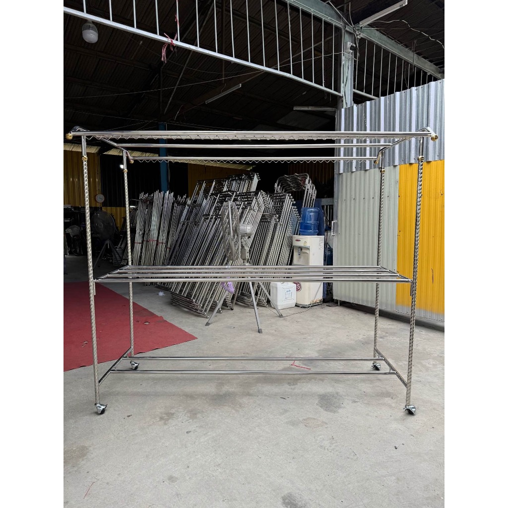 ราวตากผ้า ราวตากผ้าสแตนเลส ขนาดใหญ่ ยาว 2 เมตร คานล่าง 2 เส้น แถมล้อเบรคล๊อคดำอย่างดี 1 ชุด พร้อมส่ง - รูปที่ 4