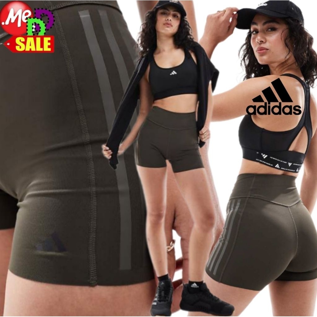 Adidas - ใหม่ กางเกงรัดรูปเทรนนิ่ง เอวสูง Optime 3-Stripe Short Leggings IK5480 IK5482 JG6144 JX2817