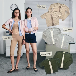KOKO KNIT CARDIGAN (pink-blue•green-beige•grey-whit•beige-brown)(แขนสั้นสีเทาS(แขนยาวสีเบจS(แขนยาวเขียว พร้อมส่ง)S