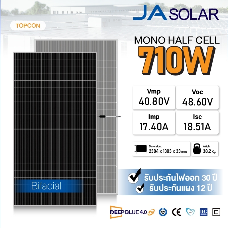 JA Solar ส่งฟรี!! แผงโซลาร์เซลล์ 710W  ( tier 1 top 5 ของโลก)