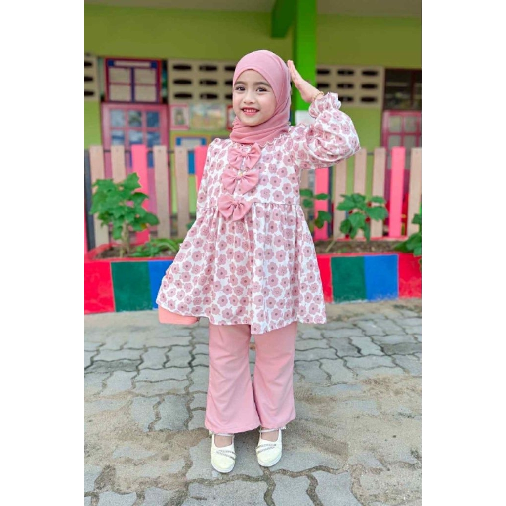 ชุดเซตกางเกงเด็ก 1-8ปี ชุดเด็กมุสลิม ชุดเซตกางเกงลายดอกสดใส ใส่เที่ยว ไปคาเฟ่