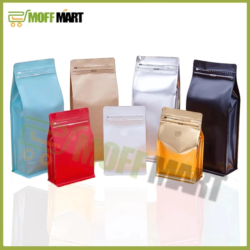 MOFF MART (50ใบ)ถุงกาแฟมีวาล์ว coffee bag packer ถุงฟอยด์ ทรงสูงสำหรับแพ็คเมล็ดกาแฟ มีวาวล์ระบายก๊าซ 250, 500 กรัม 1 กก