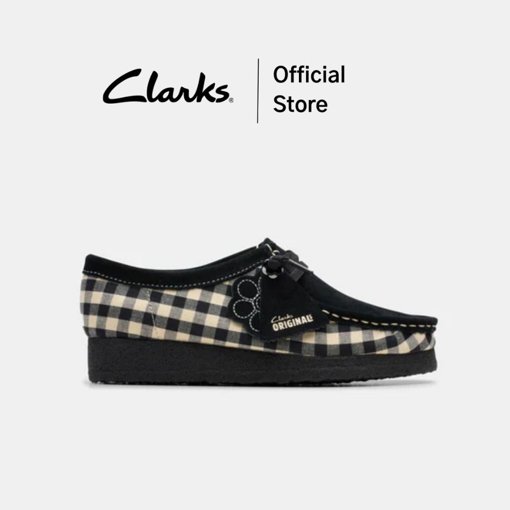 Clarks รุ่น WALLABEE สี BLACK WHITE GINGHAM รองเท้าผ้าใบผู้หญิง รองเท้า SNEAKER(รองเท้าสนีกเกอร์) หนังกลับ คุณภาพดี