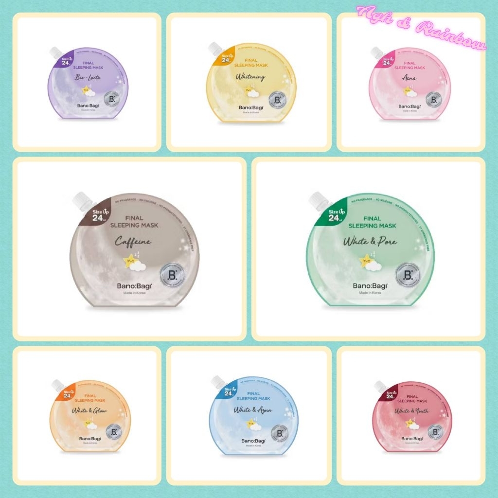 4 Pcs. แพคเกจใหม่ [ Whitening Plus ] บาโนบากิ BANOBAGI Final Sleeping Mask - สลีปปิ้งมาสก์ 4 สูตร