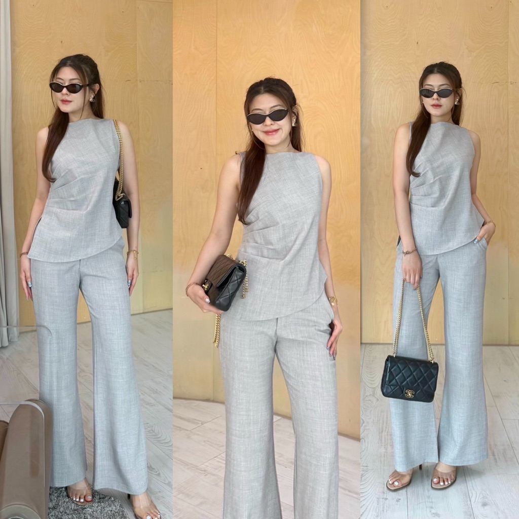 ชุดเซ็ต Aura Set🌷🌺  (ส่งทันที🚗)เสื้อแขนกุดติดกระดุมหลัง ปลายเสื้อเฉียง พร้อมกางเกงทรงขาม้าเล็กๆ | by betty - รูปที่ 5