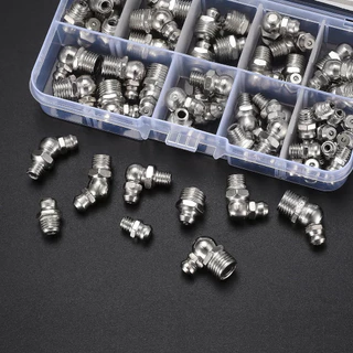 130ชิ้น หัวอัดจารบีสแตนเลส ปลอดสนิม หัวอัดจารบี น็อตอัดจารบี หัวอัดจารบีสแตนเลส 45° 90°เกลียวมิล