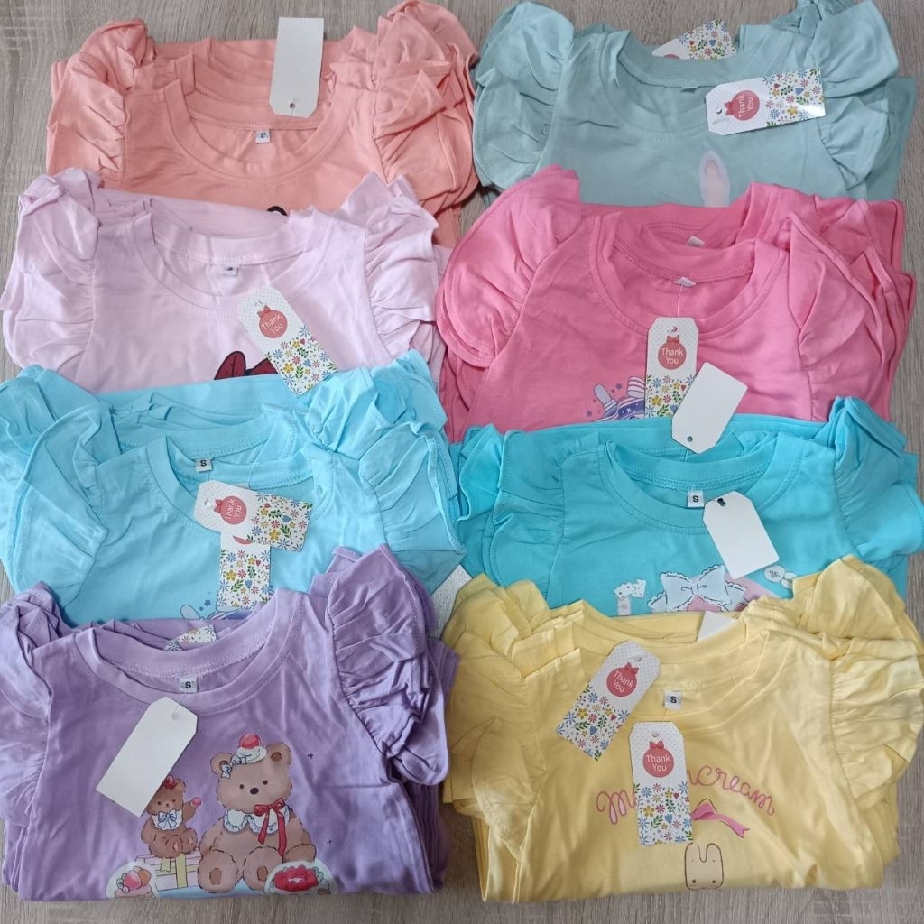 🍉เสื้อเด็กหญิง แขนระบาย คละลายสกรีน ลายเยอะกว่าในรูป  ลายสวยทุกตัว  size S M L งานสั่งผลิต