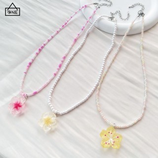 COD❤️สร้อยคอลูกปัดจี้ลายดอกไม้หลากสีสไตล์เกาหลีหวานโซ่ไหปลาร…
