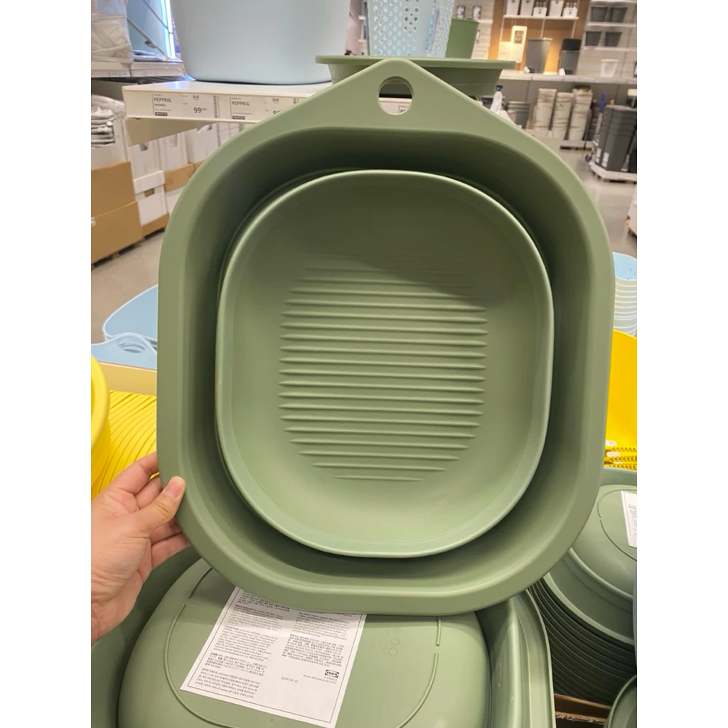 IKEA อ่างซักผ้าพับได้ กะละมังพับได้ IKEA PEPPRIG เขียว, 10ลิตร แข็งแรง ใส่น้ำได้เยอะไม่ยวบ มีช่องสำหรับแขวนจัดเก็บง่าย