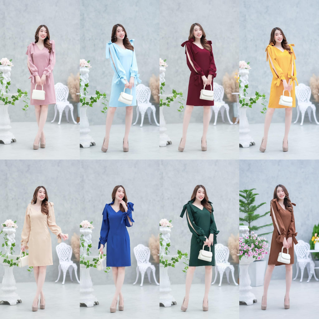 hbstation.shop เสื้อผ้าผู้หญิง Dressออกงาน สีกรม สีกรม โกโก้ เดรสปกเชิ้ต แขนกุด เดรสยาว  พร้อมส่ง