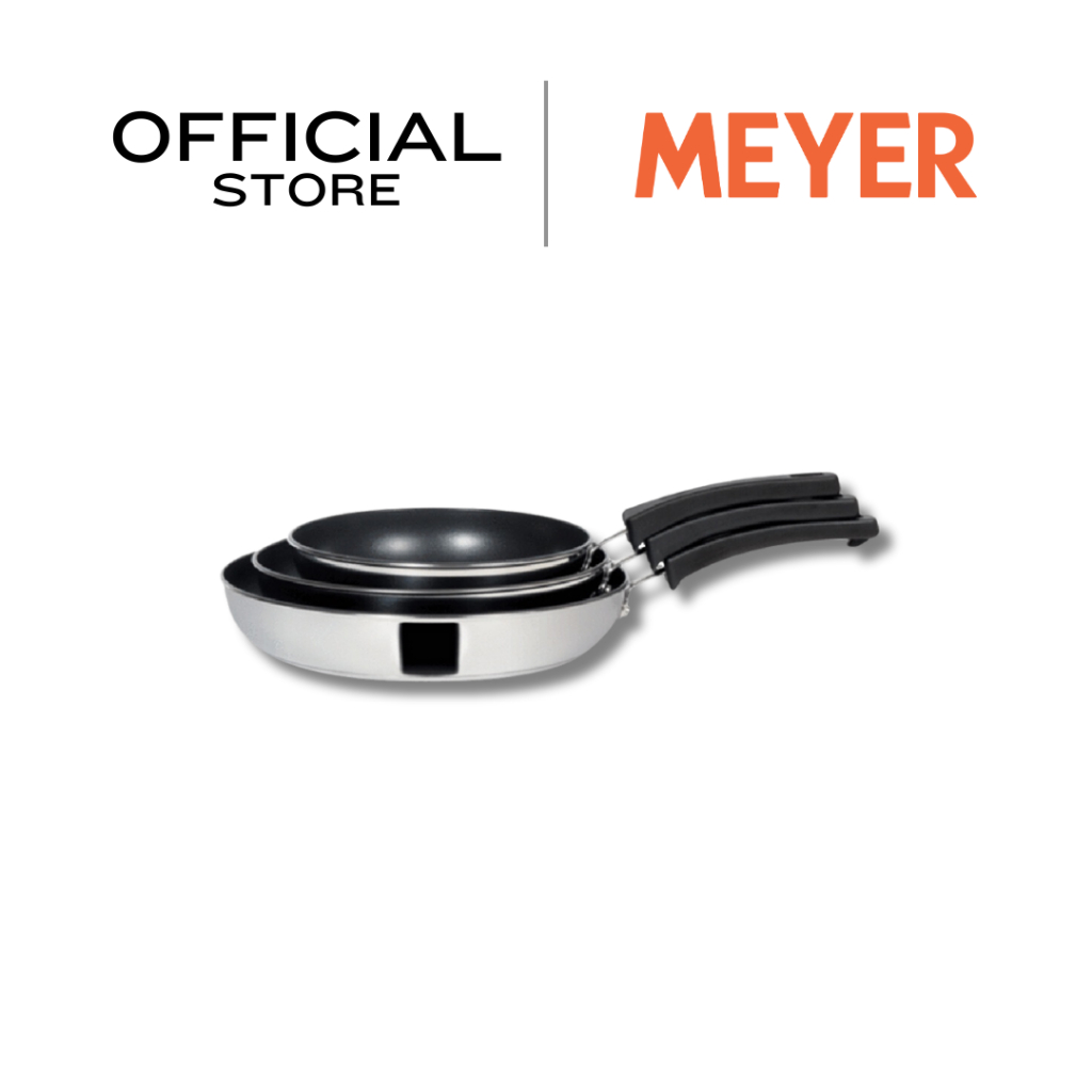 MEYER KITCHEN HACKS ชุดกระทะทอดสแตนเลสทรงแบน 3 ชื้น FRYAPN (78310-T)