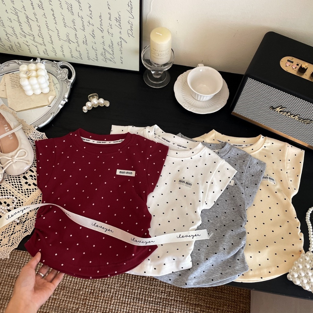 พร้อมส่ง 🇹🇭 เสื้อยืดเด็กผู้หญิง ลายจุด เนื้อผ้าใส่สบาย