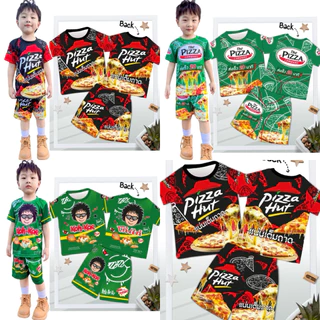 ชุดเด็ก สุดฮิต ลายช็อกโกแลต ขนม พิซซ่า น้ำอัดลม เนื้อผ้าไมโครไฟเบอร์ แขนสั้น ขาสั้น กระแส
