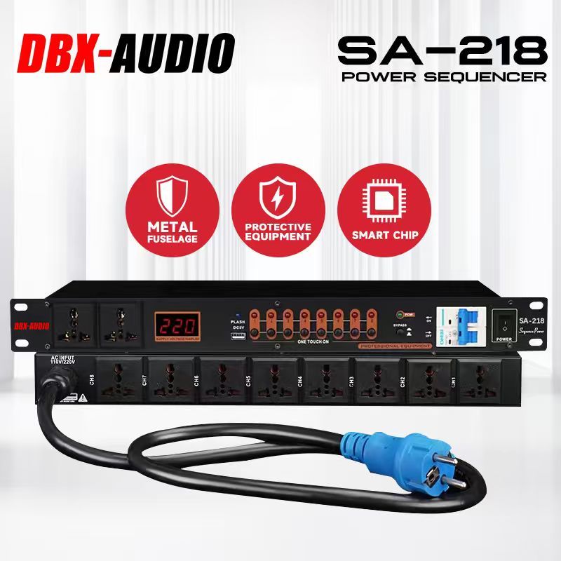 DBX-AUDIO SA-108 / SA-218 ตัวควบคุมลำดับพลังงานระดับมืออาชีพ 10 ช่องสวิตช์เสียงการประชุมปุ่มเดียวเปิด 6600 วัตต์
