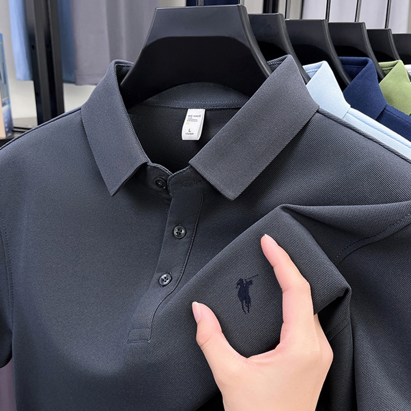 DIV POLO 2855-Y63ผู้ชายผ้าฝ้ายแท้เสื้อโปโลปกปักแขนสั้นสีทึบสบายๆทุกการแข่งขันเสื้อยืด - 5