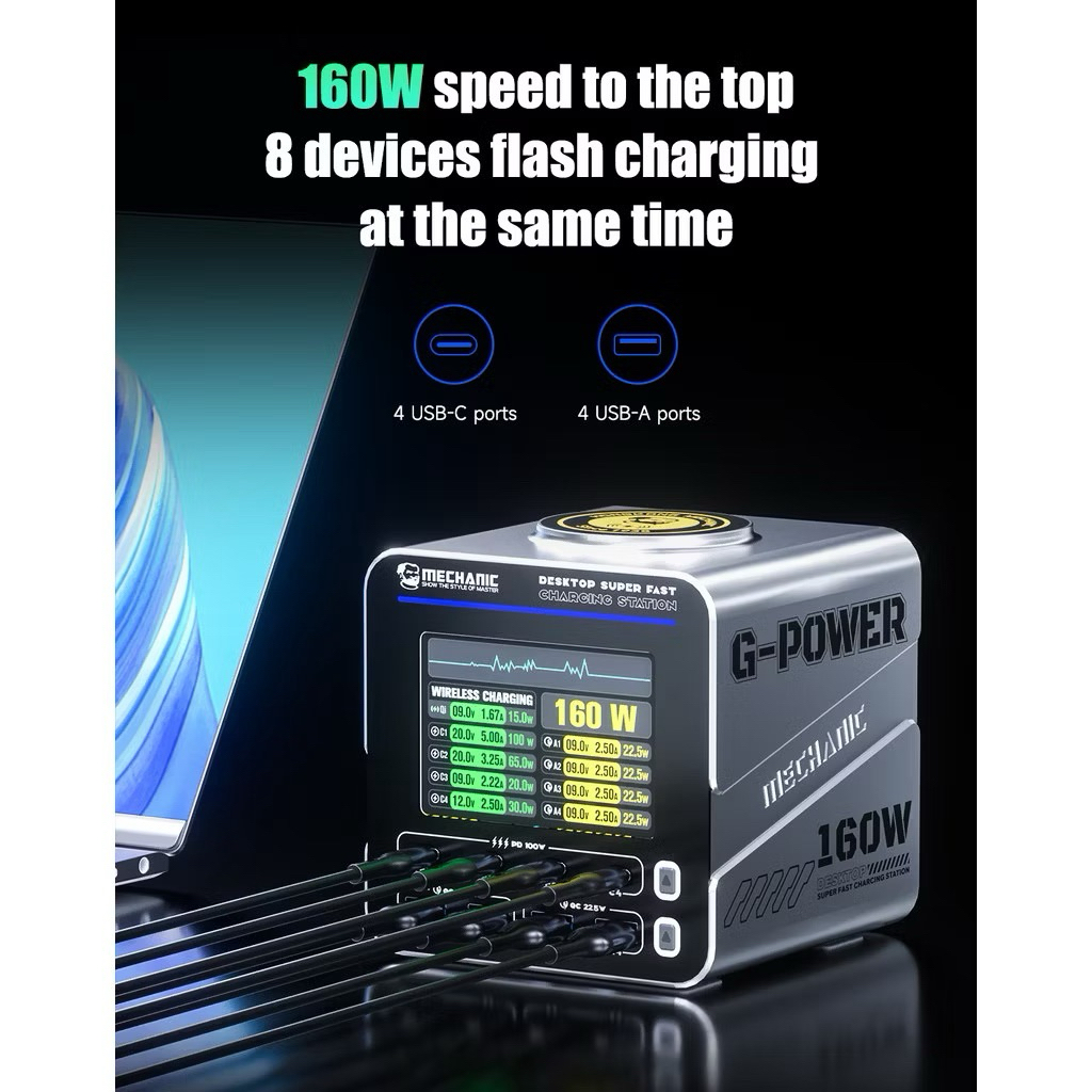 MECHANIC G-power QC3.0 PD160W Fast charging Tech พร้อม LCD Digital Display Multi-Port Charger แล็ปท็อปโทรศัพท์ Pad