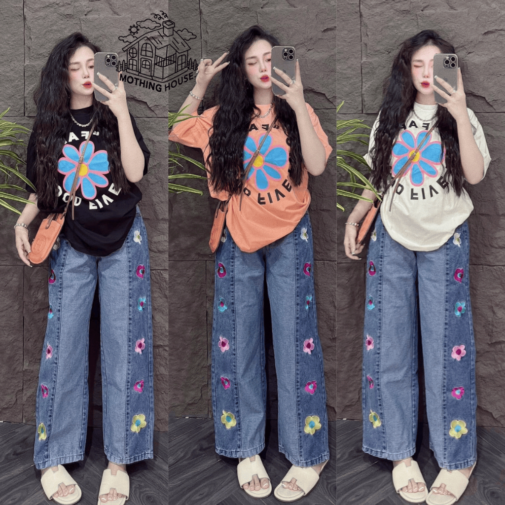 No.MA5401 ชุดเซ็ท เสื้อพิมพ์ลายดอกไม้ *กางเกงยีนส์เทียม* ชุดเซ็ท ขนาดFree Size เสื้อผ้าแฟชั่น 🌟ส่งจากไทย🌟