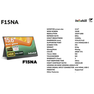 [ส่งด่วน] Intehill : จอมอนิเตอร์ พกพา F15NA ขนาด 15.6 นิ้ว อัตราส่วน 16:9 Full HD จอเกมมิ่งสำหรับ PS5 Nintendo PC