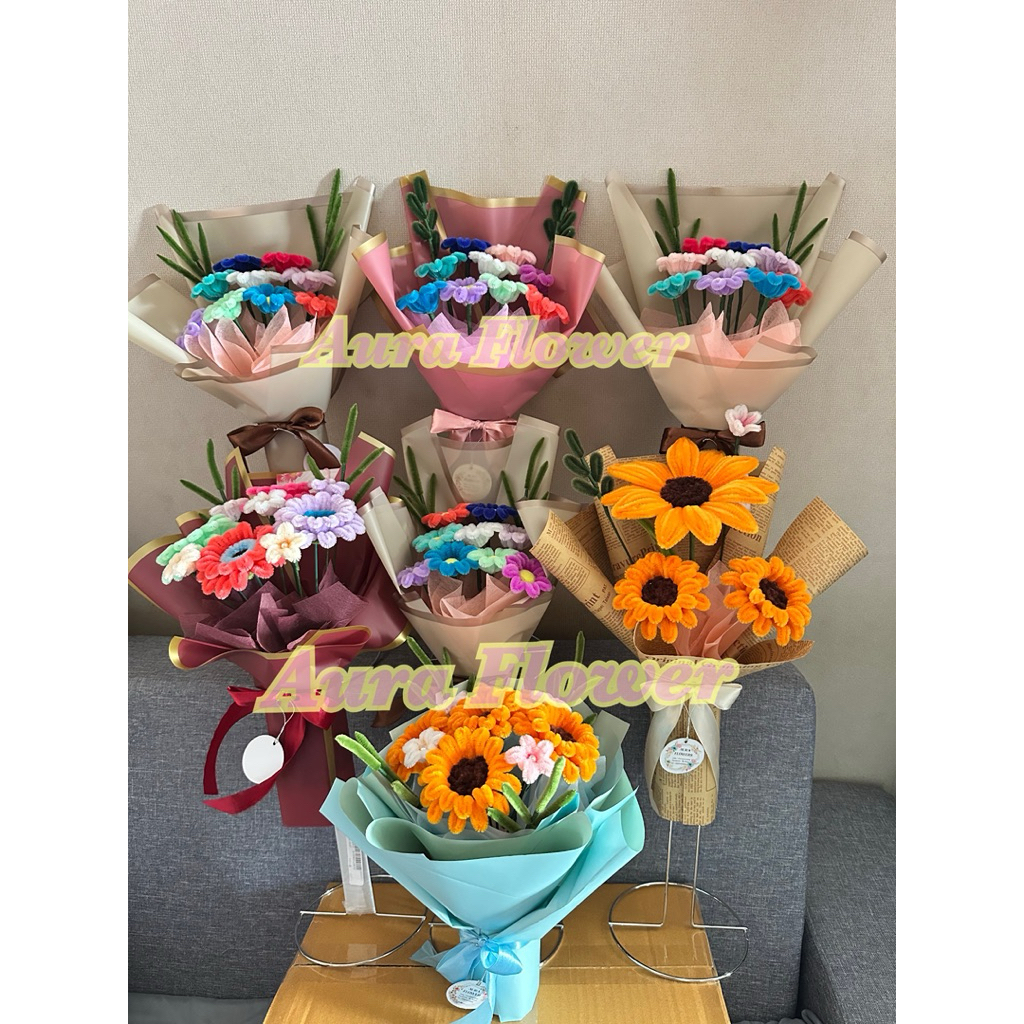 ช่อดอกไม้ทานตะวัน🌻เยอบีร่า🌷ทิวลิป🌹กุหลาบ💐ลวดกำมะหยี่🌻