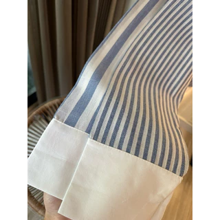 Seeingstudio | Terra shirt เสื้อเชิ้ตลายทางผู้หญิง Freesize ดีเทลคอปก+ปลายแขนสีขาว