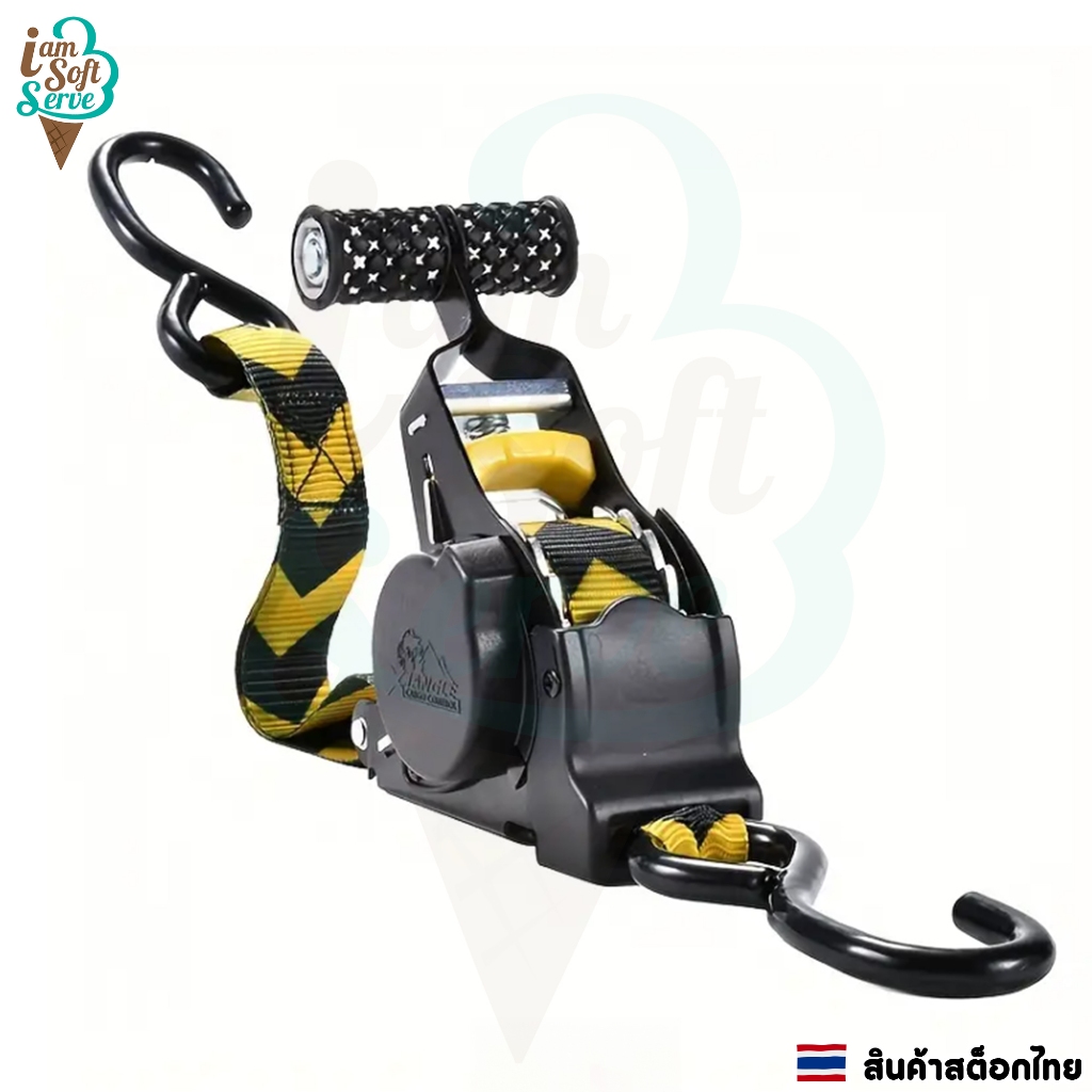 สายรัดของพร้อมตัวล็อกแบบหมุนอัตโนมัติ เข็มขัดรัด รับน้ำหนักได้ 680kg มาพร้อมตะขอรูปตัว S เคลือบไวนิล