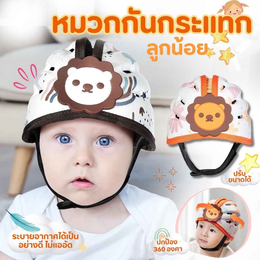 หมวกกันน็อคเด็ก 360 องศา หมวกนิรภัย สำหรับทารก 6 เดือน+ ใส่สบาย ไม่แออัด ระบายอากาศดี ปลอดภัยต่อลูกน้อย