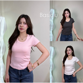 Basic U - เสื้อยืดทรงเบสิคคอยู ตัวยาว ใส่แล้วหุ่นดี ผ้าคอตตอ…