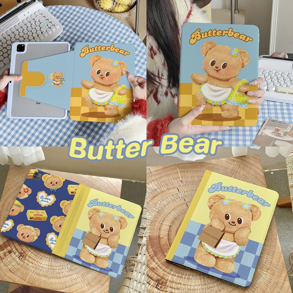 ⭐พร้อมส่ง⭐เคสแท็บเล็ต Samsung สำหรับ Tab S9+ S9 S10FEหมุนได้ 360°หมีเนย S10+ A9มีที่ใส่ปากกา S6 Lite