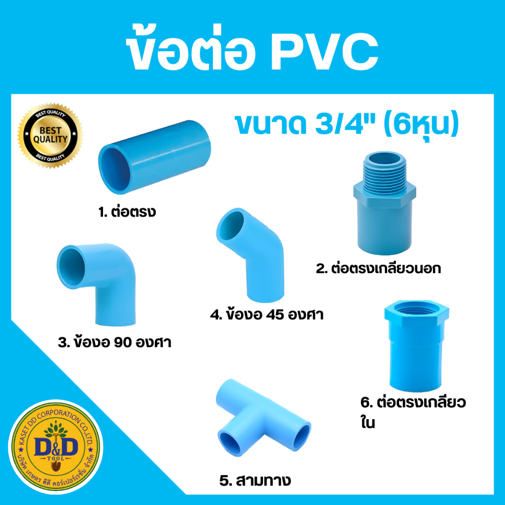 ข้อต่อพีวีซี PVC ขนาด3/4” (6หุน) ข้อต่อประปาสวมท่อพีวีซี SCG