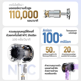 CoolAstyler มาการอง3สี ไดร์เป่าผมความเร็วสูง 110K/RPM ระบบทำความสะอาดตัวเอง ปล่อยประจุลบ 100ล้านIons